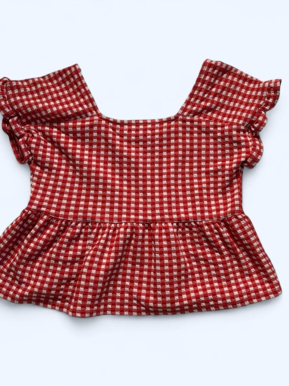 Madewell Red-Orange and White Gingham Peplum Top